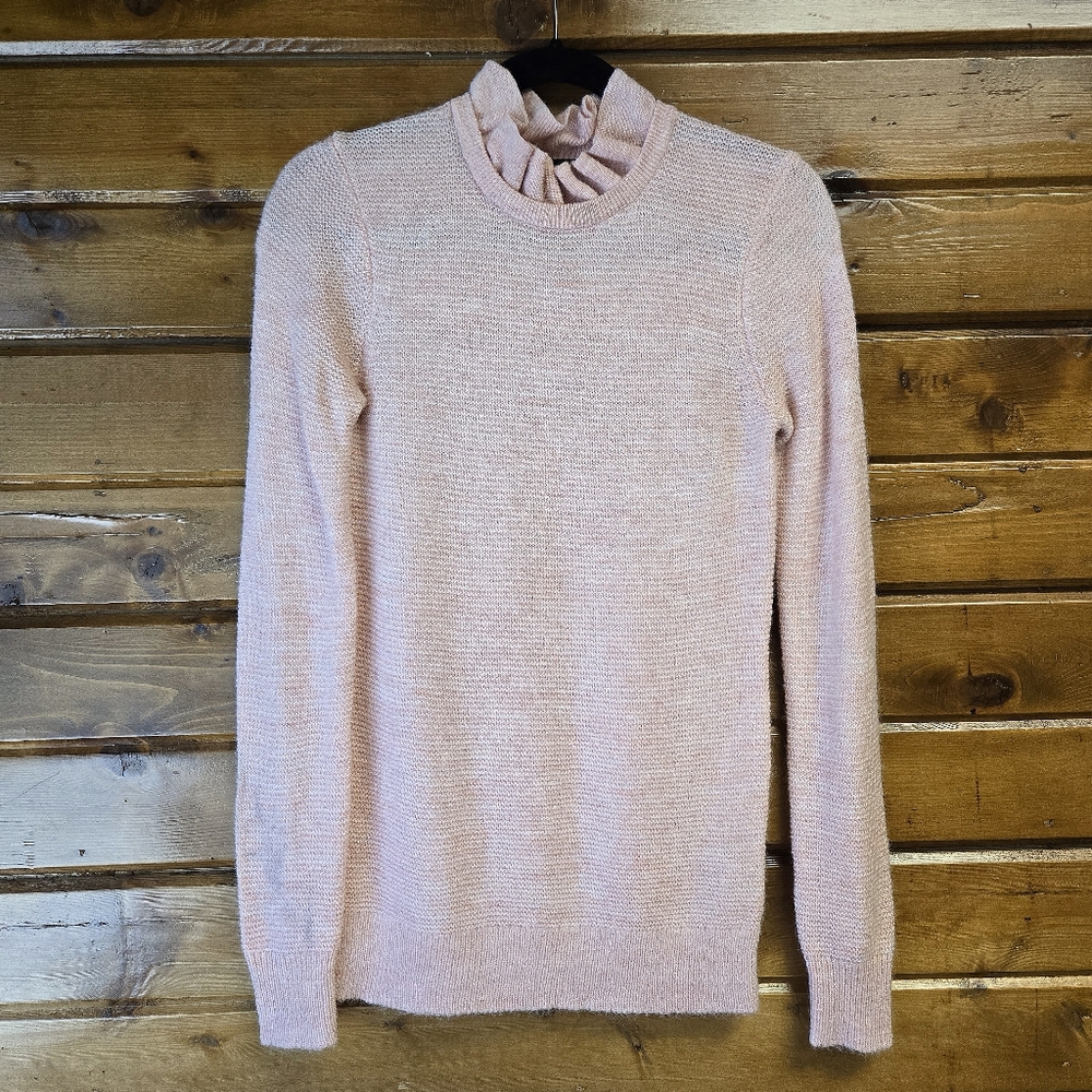 J. Crew Alpaca Blend High Ruffle Neck Long Sleeve Pullover Pink XS DUST STAIN